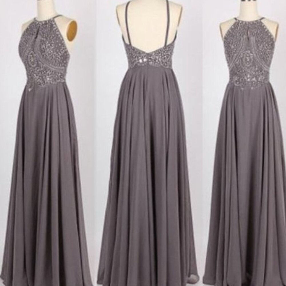 A-Line Chiffon Halter Sleeveless Floor-Length Dress